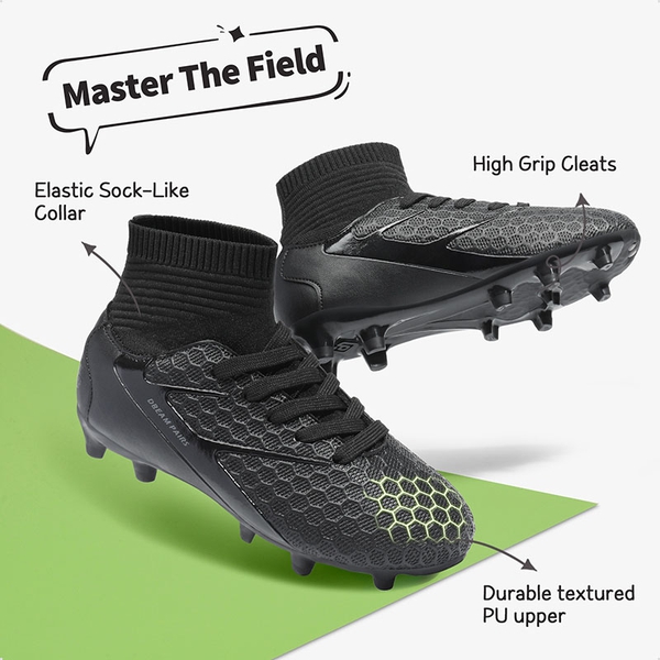 Boys & Girls High Top Youth Football Cleats - ALL BLACK - 1